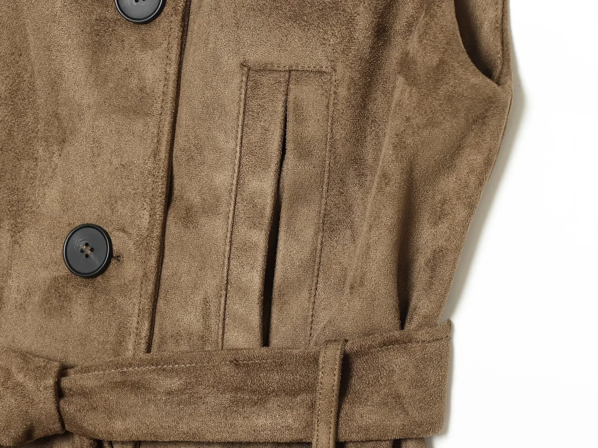 KONDALA Chic 2026 Wildleder Khaki Damenweste Streetwear mit Gürtel und Taschen Vintage Gerade Weste Einreihig Damenmode Oberbekleidung – Detail 9