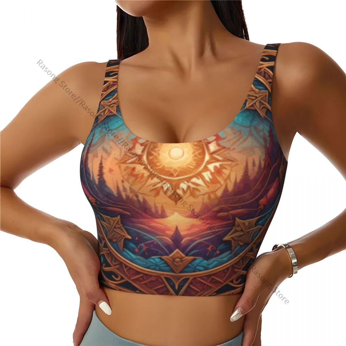 Yoga Vest Women Gym Sports Crop Tops Mandala Sun And Forest Streetwear Workout Breathable Tank Top Female
