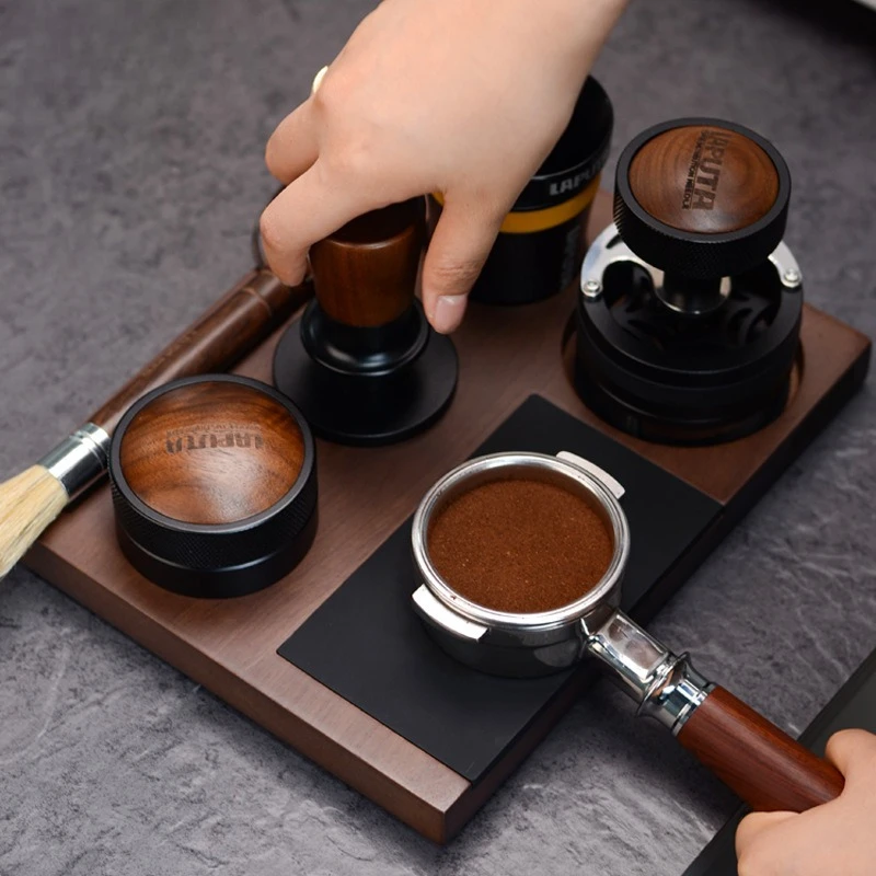 Coffee solid wood storage board multi-functional powder pressing base Italian powder pressing hammer cloth powder maker set