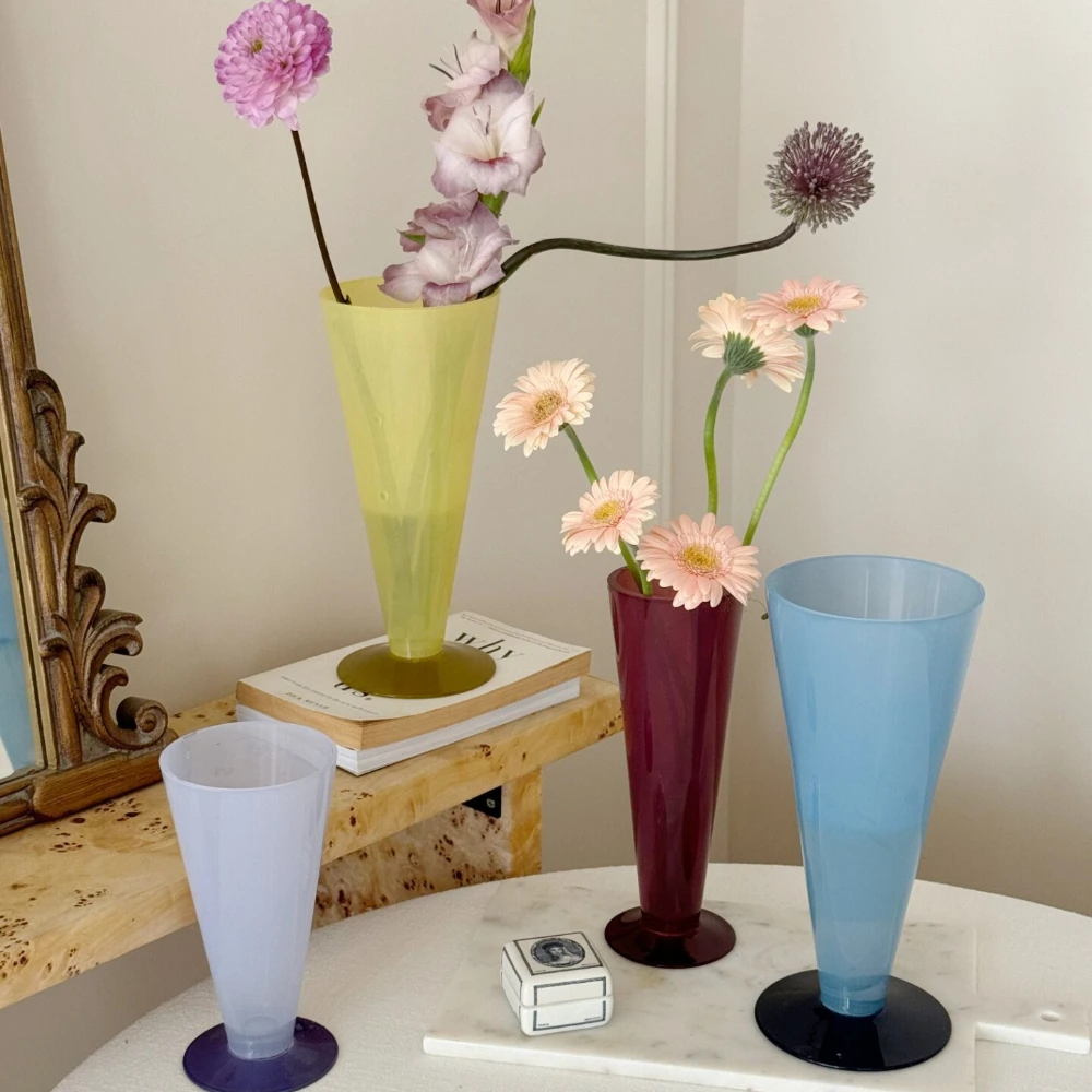 Minimalist Conical Glass Flower Vase Multi‑Color Option Tabletop Floral Container for Living Room Kitchen Home Decor Gift