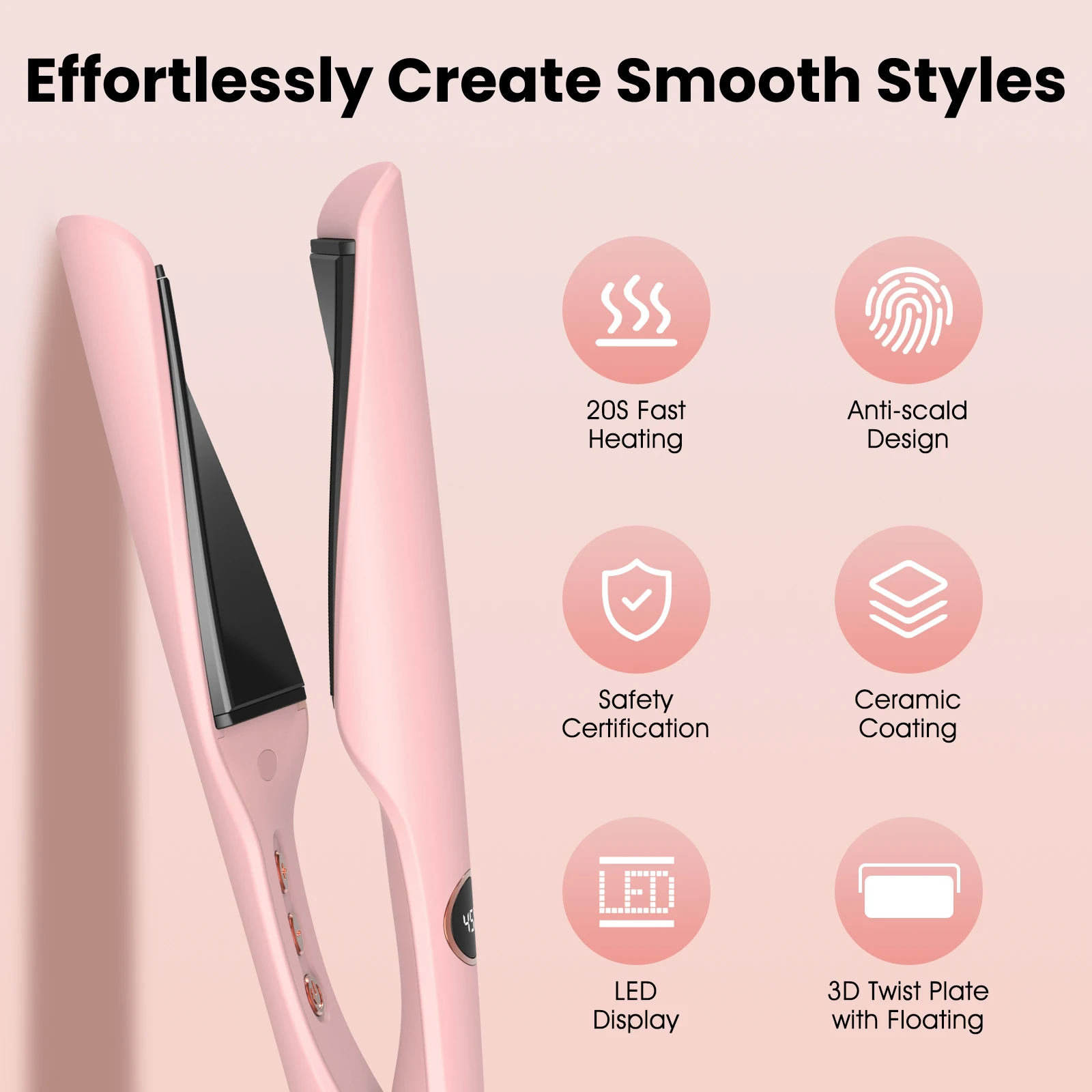LANDOT Hair Straightener and Curler 2 in 1 – Twist Ceramic Flat Curling Iron for Straighten & Curl Hair, Dual Voltage, Fast Heat