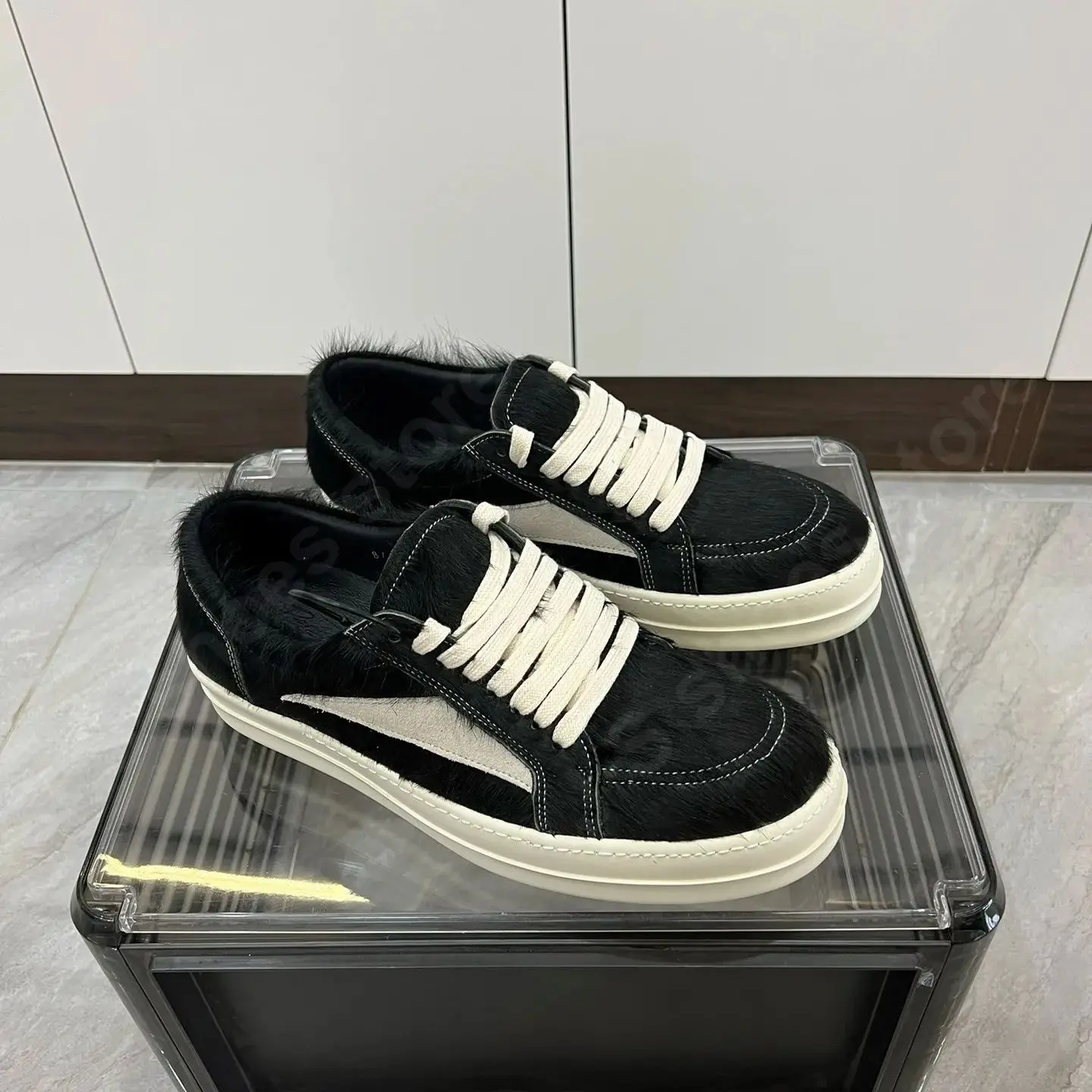 Ricks Men Shoe Owens Casual Shoe Low Top Shoe Black Horsehair Shoes White Suede Sneakers Lace Up Women Owens Horse Hair Sneaker