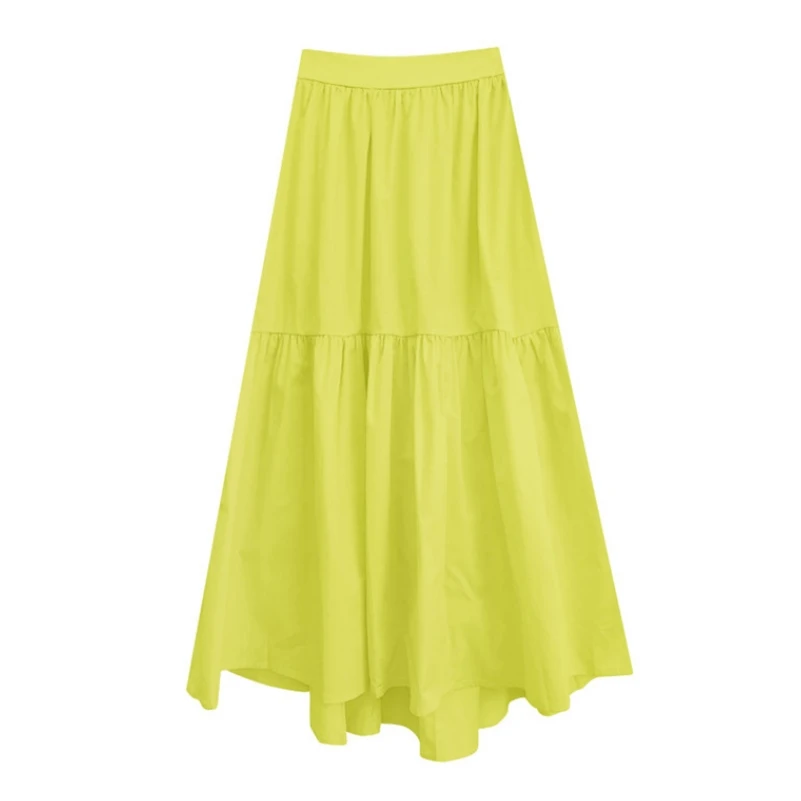 

2023 Autunm Women Long Maxi Skirt Vintage candy color pink yellow purple Plus size Pleated cotton linen party Skirts jupe longue