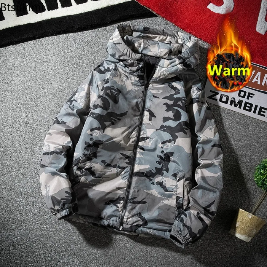 Men's Camouflage Parkas Jacket Autumn Winter Thickened Warm Waterproof Jacket Outdoor Hiking Fishing Hooded Cotton-padded Coats