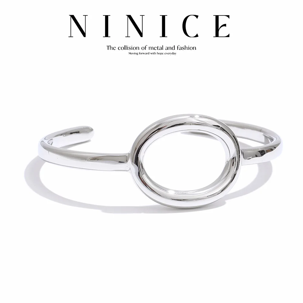 NiNice الفولاذ المقاوم للصدأ كم سوار بيضاوي الشكل هندسي البساطة تصميم الأزياء تحسس مقاوم للماء مجوهرات رائعة #1