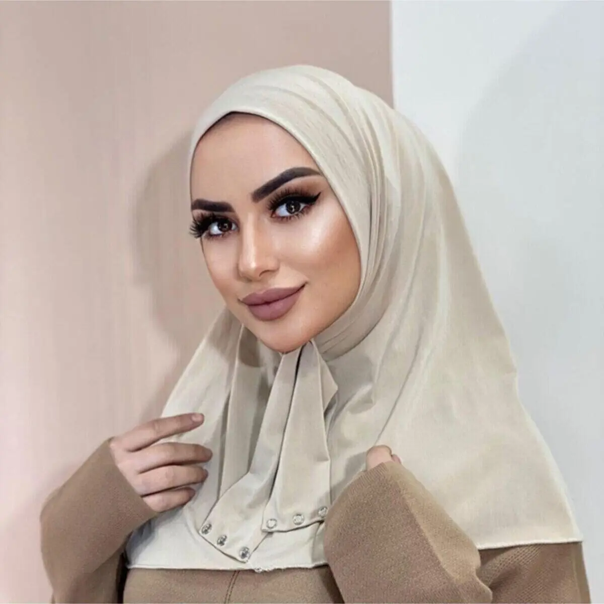 Ready Hijab with Snap Fastener Breathable Muslim Headscarf Bonnet Plain Neck Head Shawls Women's Turban Hat Islam Under Cap