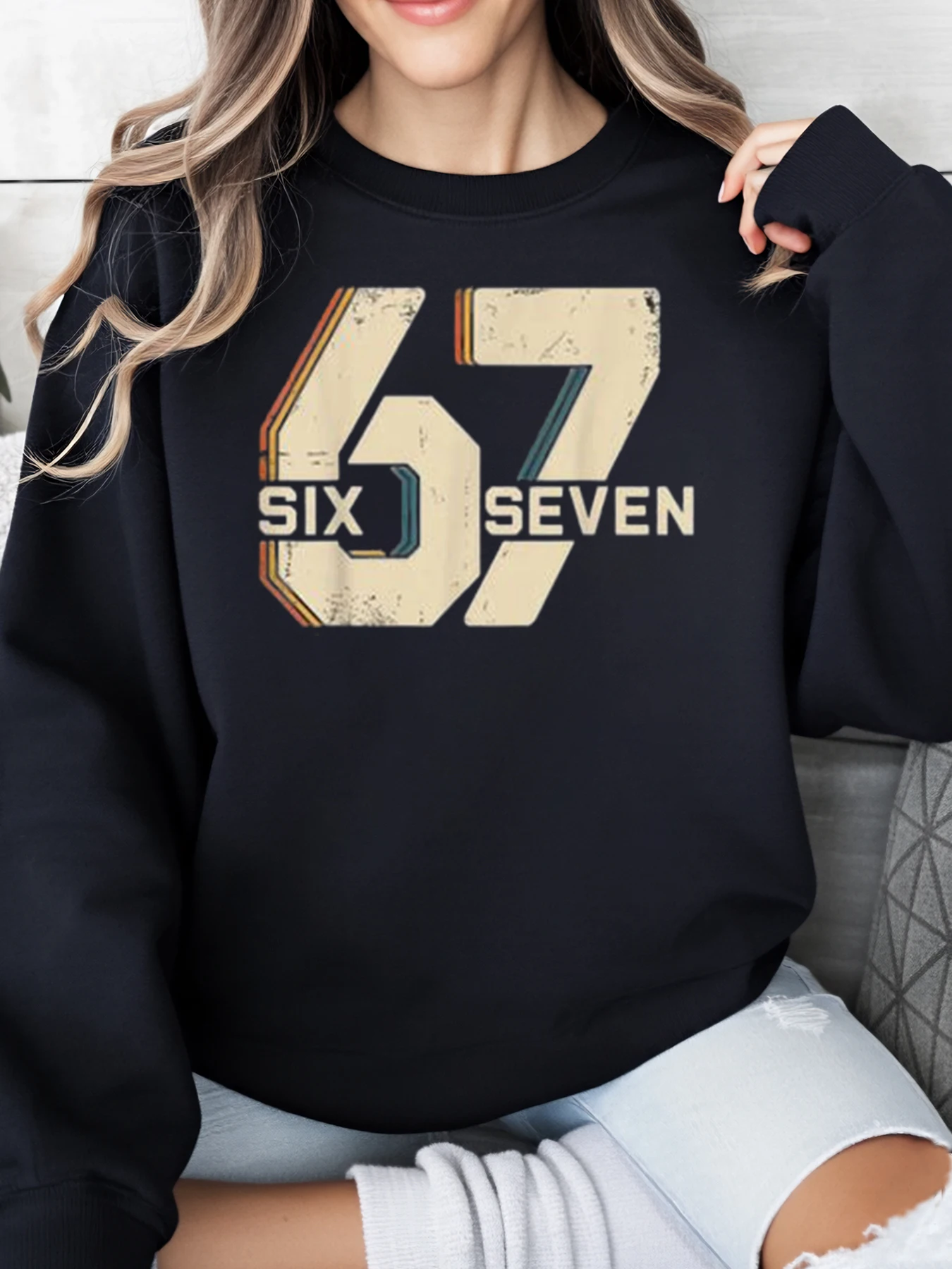 67 Six Seven Felpa con stampa numerica vintage Regalo di compleanno Abbigliamento casual unisex Nero Taglie forti