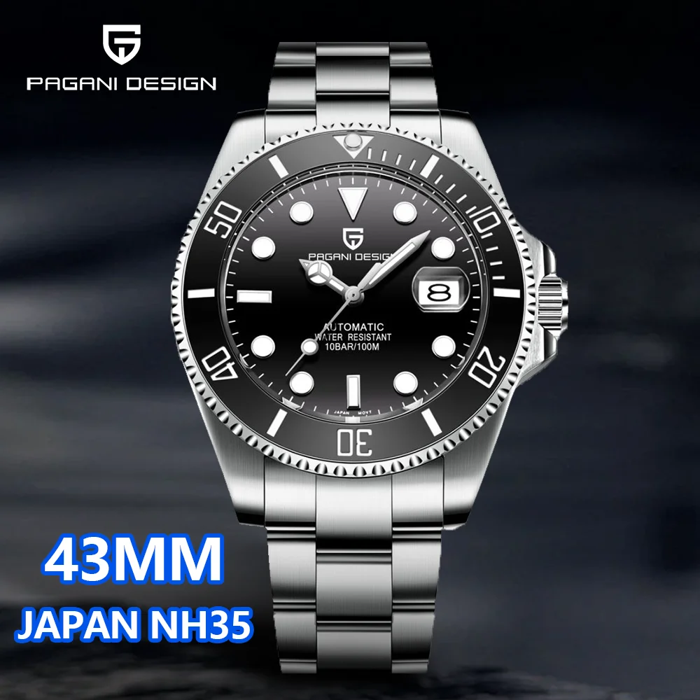 PAGANI DESIGN Original 43MM Men Automatic Mechanical Watches Japan NH35A Luxury stainless steel Sapphire Glass Watch for Man