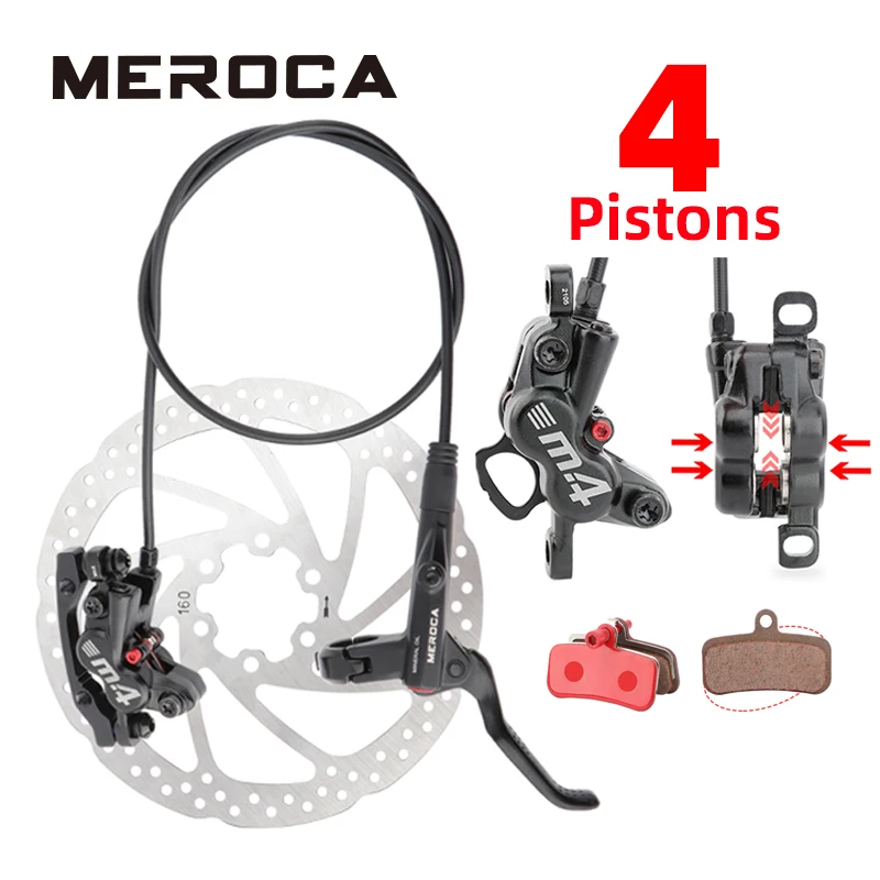 MEROCA M4 MTB Hydraulic Disc Brake 4 Piston With Cooling Full Meatal Pad CNC Tech Mineral Oil For AM Enduro Bicycle E4 ZEE M8120