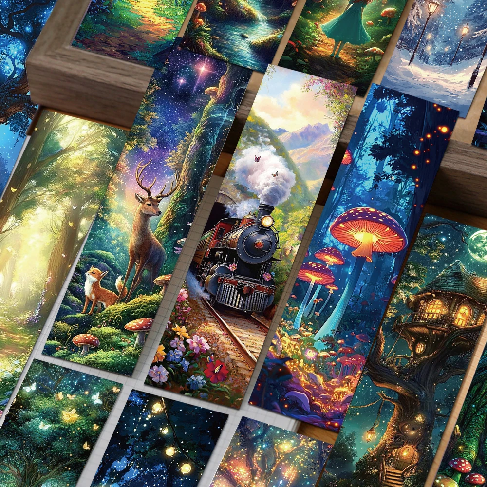 30pcs Mysterious Fairy Tale Forest Bookmarks Aesthetic Card Decorations Reading Pages Book Marks Students Creative Gifts