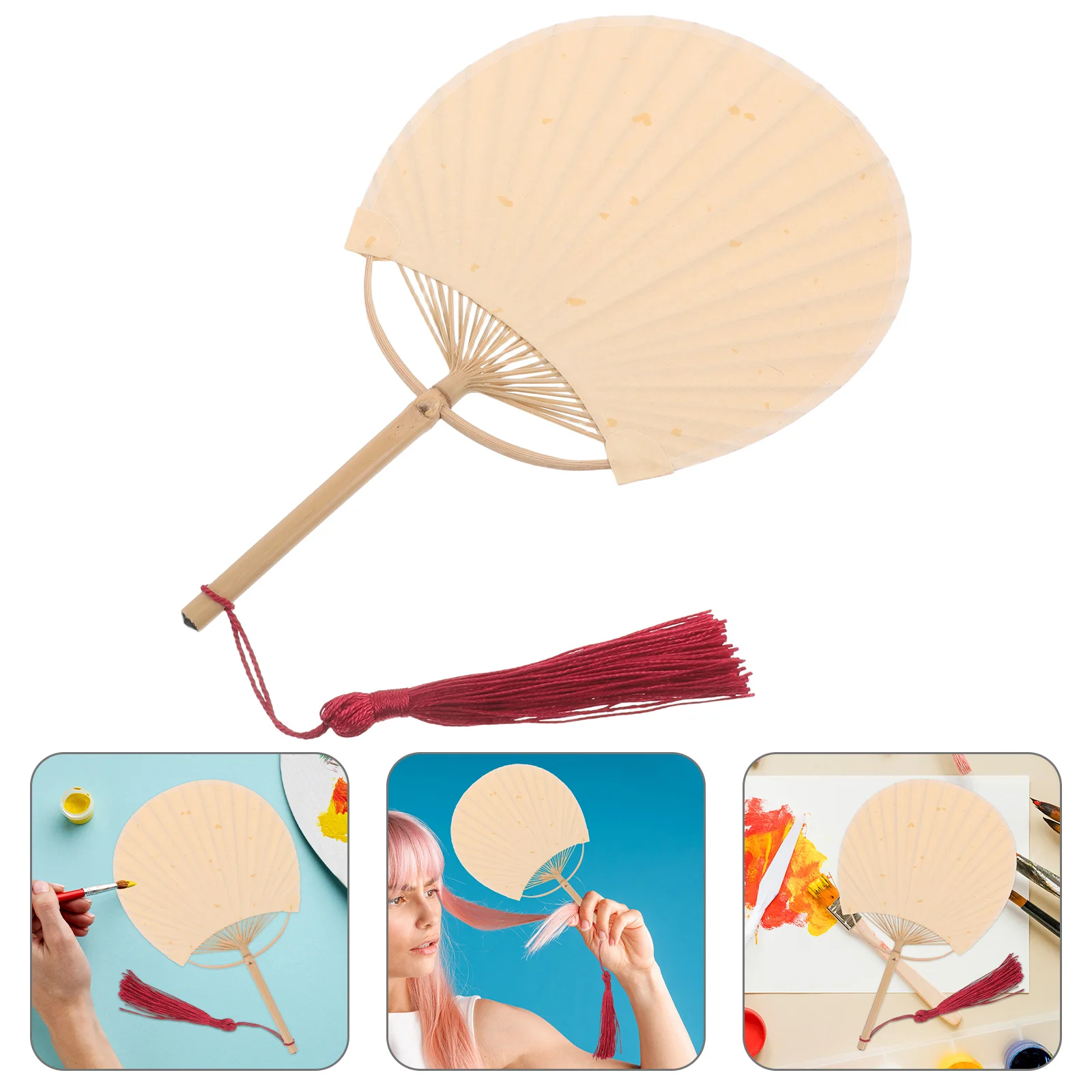 

Handcrafted Bamboo Mini Double Sided Diy Doodle Fan Portable Lightweight Summer Handheld Decorative Tassel Fan Chinese Bridal