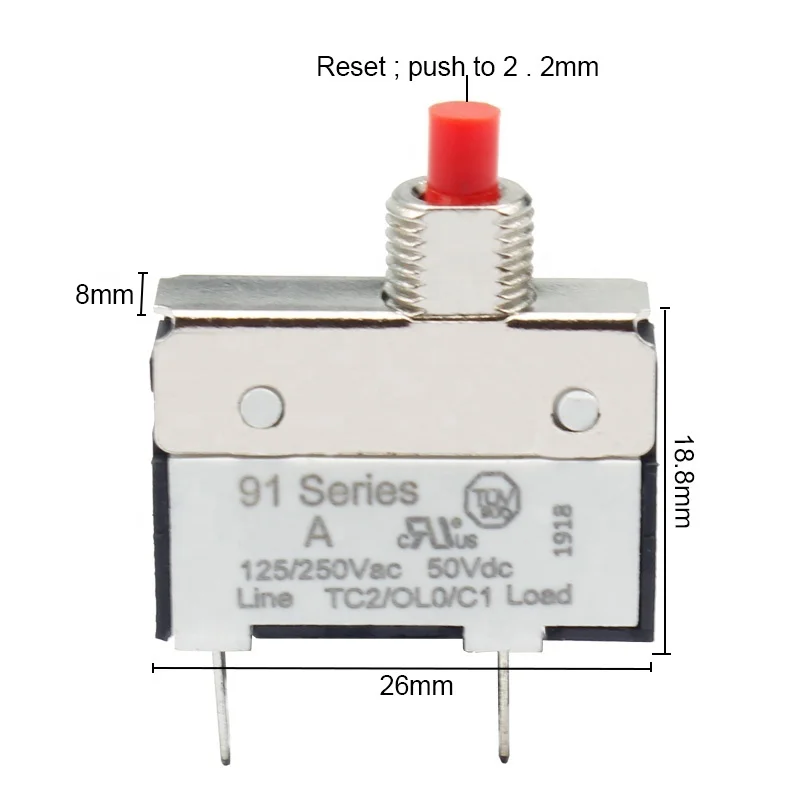 4 PCS Kuoyuh 91 Series Mini Miniature Overload Protector 0.5A 1A 1.25A 1.5A 2A 10A Electrical Automatic Circuit Breaker