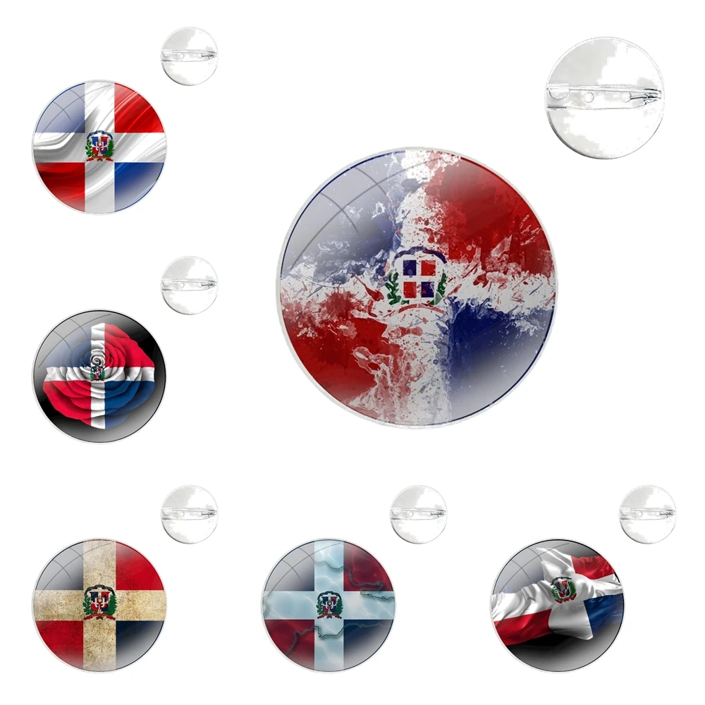 dominican republic flag flying Banner Glass Dome Brooches Shirt Lapel Bag Cute Badge Pins For Clothes Hat Accessories