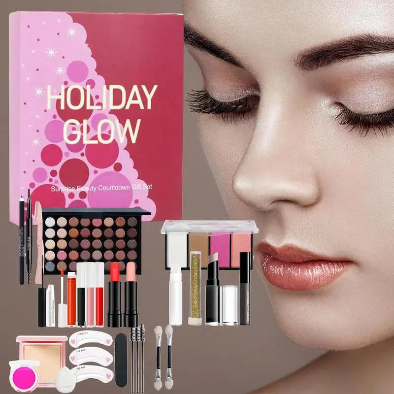 2025 New Arrival Christmas Countdown Makeup Set Lipstick Eye Shadow Cosmetics Set Holiday Style for Women Girls