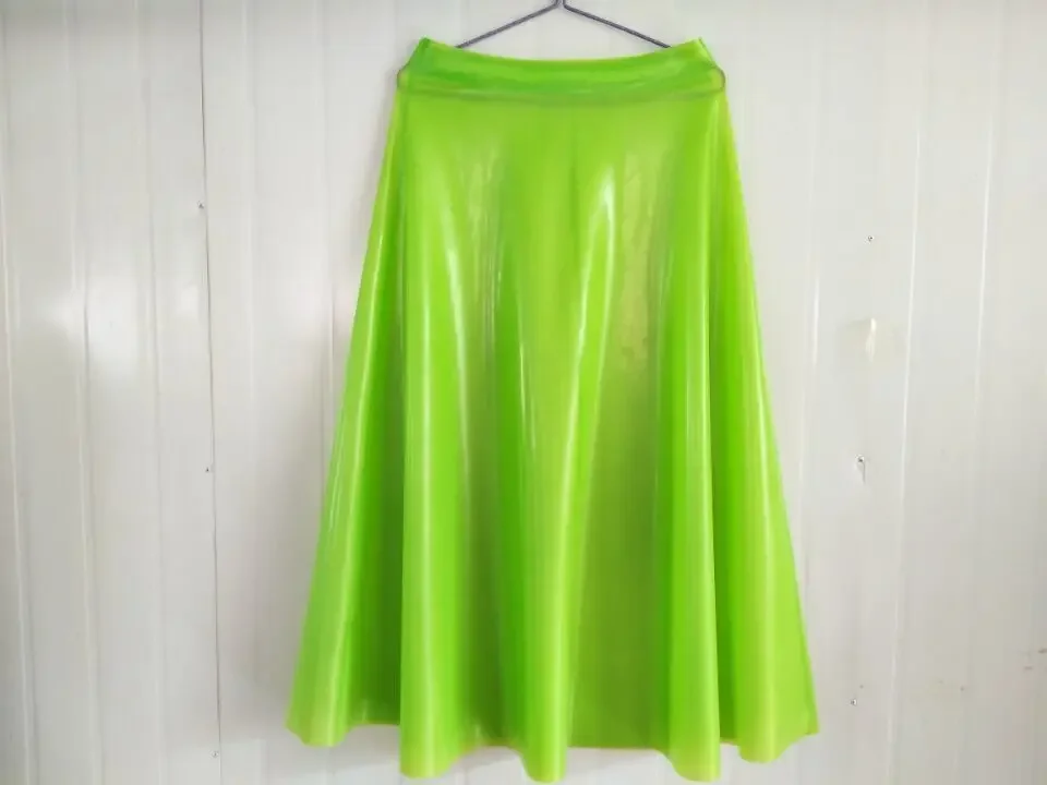 

100% Latex Rubber Gummi Hellgrün Kleid Party Calf Long Skirt Rock S-XXL