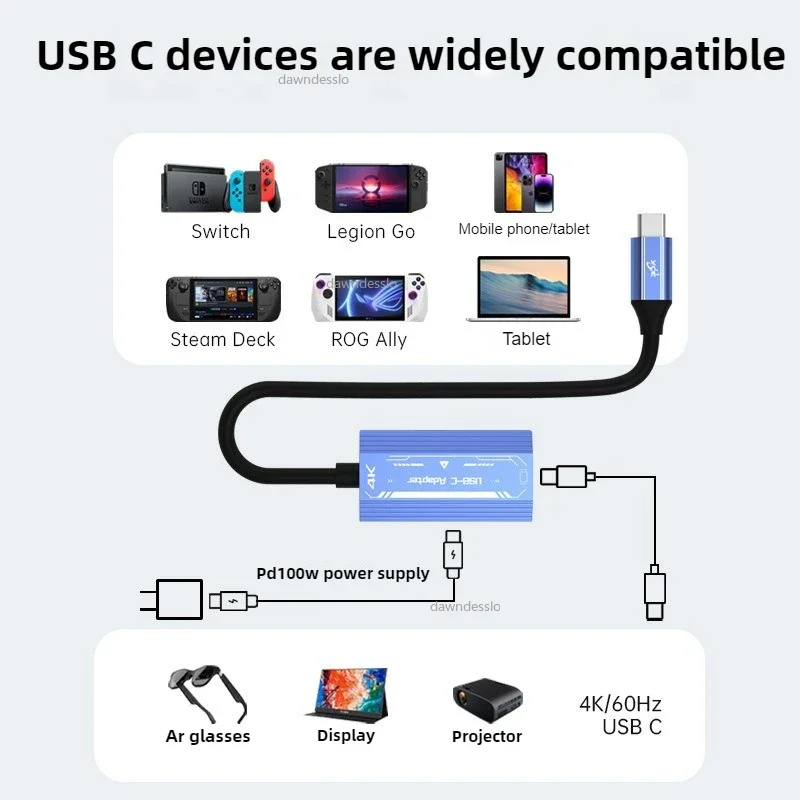 AR-brilhub Naadloze multi-apparaat Type-C HDMI-compatibele oplaadadapter USB C naar C video-omzetter voor Xreal Rayneo Switch