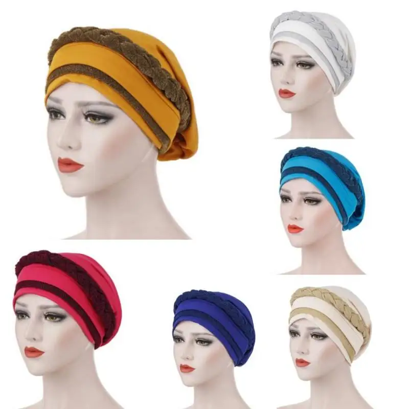 Bright Wire Braided Turban Women Islamic Inner Hijab Caps Muslim Headscarf Chemo Hat Headwrap Beanies Hair Accessories