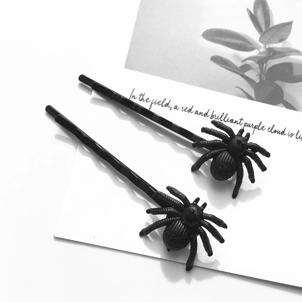 

Spider Barrette Set Halloween Hair Clip Costume Accessory Black Plastic Prank Hairpin