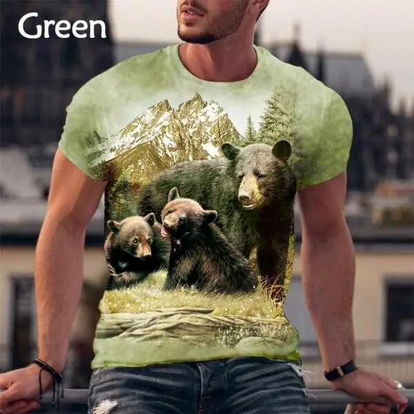 Men Mountain Forest Animal Print Short Sleeve Crew Neck Outdoor Casual T-Shirt Multiple Nature Patterns
