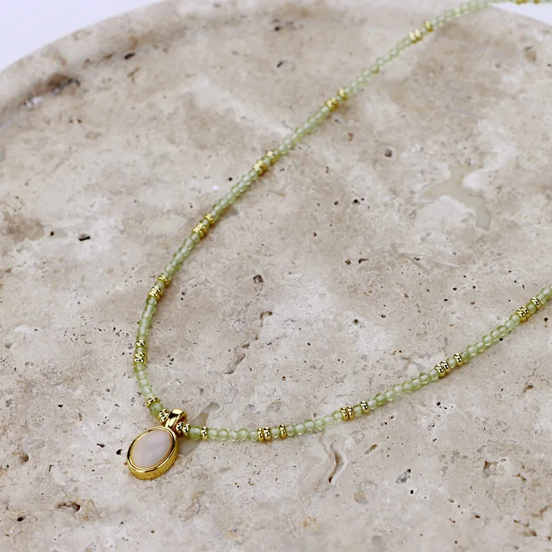 

CHKAWOCI 2MM olive green zircon crystal beaded necklace extremely fine and delicate overlapping simple necklace