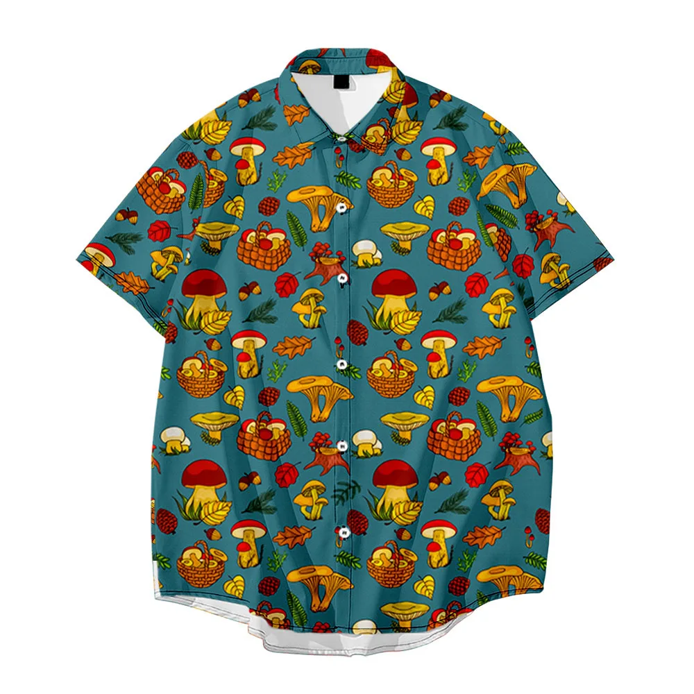 Hawaii Mushroom Shirts for Men Vintage Clothing Creative 3D Painting Cool Retro Button Shirt Beach Holiday