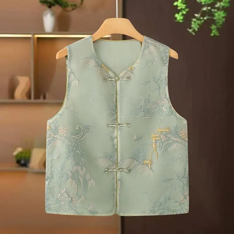 Womens Embroidery Vest Chinese Netting Waistcoat