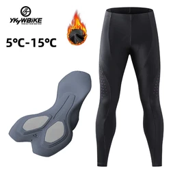 YKYWBIKE Men Cycling Pants Long Winter Pro Thermal Fleece Breathable Mountain Bike Trousers Bicycle Tights For 5-15 Degree