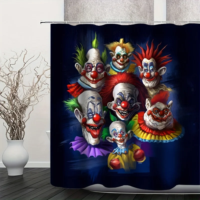 1/4pcs Clown Printed , Decorative Bathroom Full Set Including Waterproof Shower Curtain With Hooks, Non-slip M