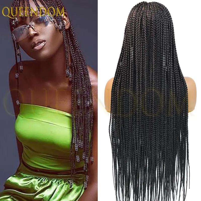 

Lace Front Braiding Wig With Bangs Synthetic Knotless Box Braided Wigs For Black Women Full Lace 32" Long Braid Wig African Hair