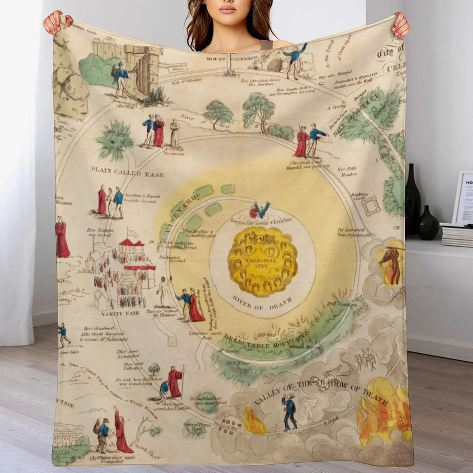 

1850 Antique The Pilgrim's Progress Map Throw Blanket Decorative Throw Decorative Sofa funny gift Soft Beds Blankets