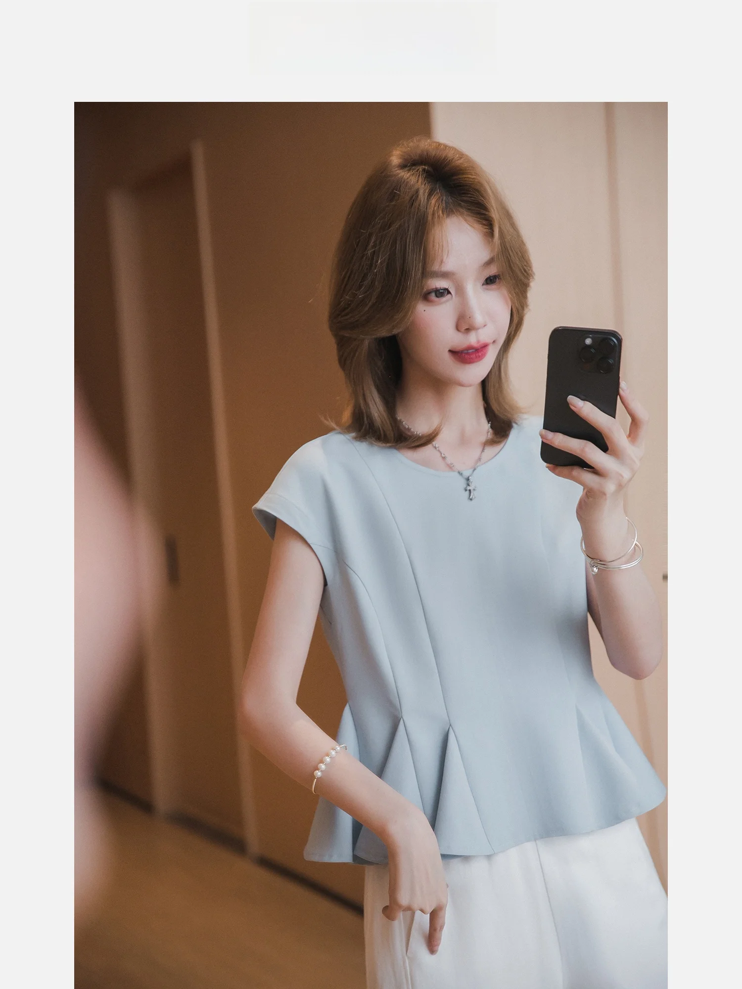 

Summer round Ne Svel irt Women's Straight Cut Wave Overhead Top Breathable Comfortable Polyester Blend irt