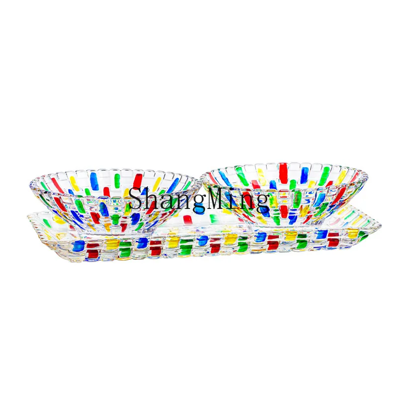 

DSA color woven glass fruit plate thickened crystal glass tray small bowl household snack plate