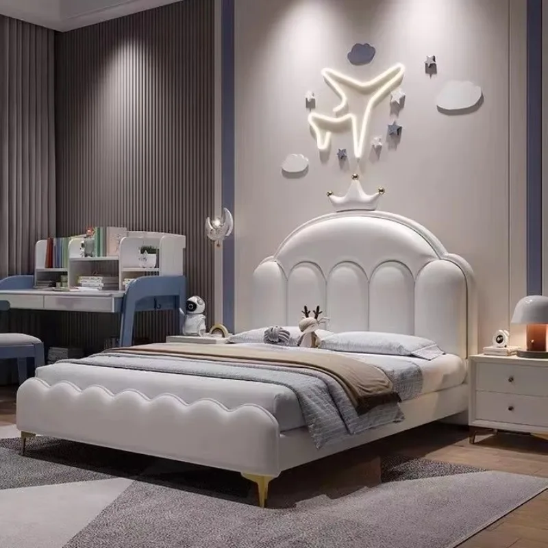 New  Beds, Girls, Princess Beds, Single Beds, Modern Minimalist, Crown Leather Beds for Young Boys