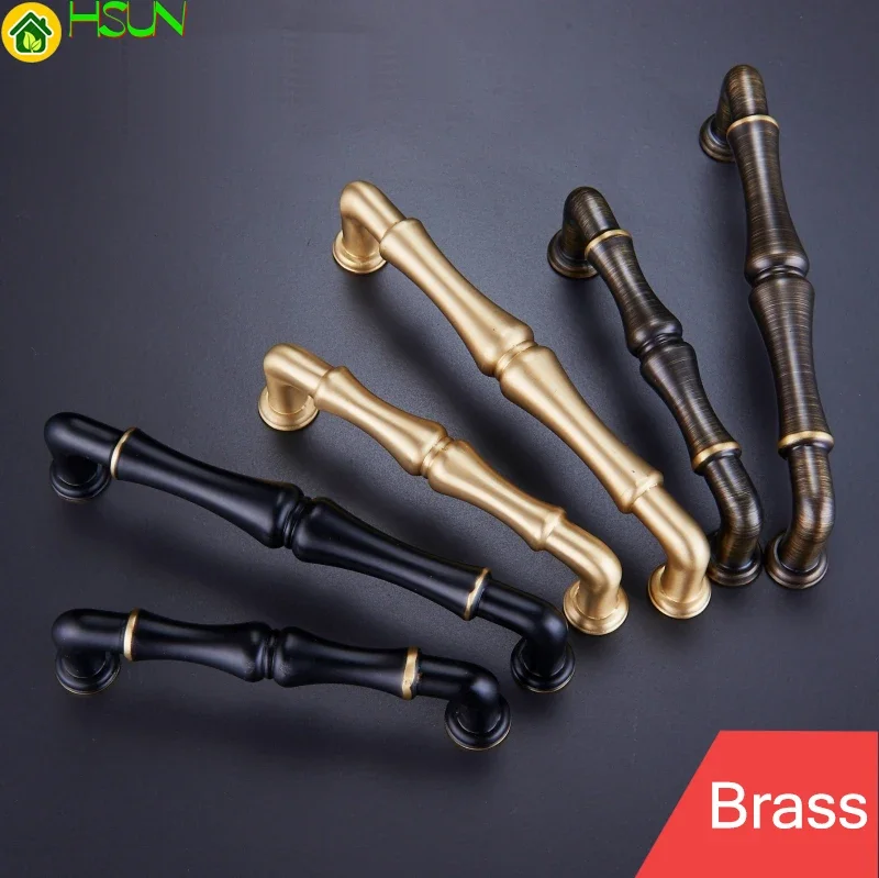 1 PC Gold Antique Brass Furniture Handle Vintage Retro Bamboo Drawer Closet Cabinet Knobs and Handles Furniture Pull Knob