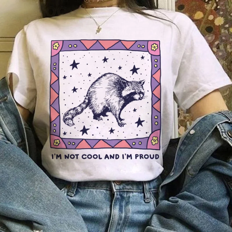 

Cute Animal Print Cartoon Pattern Women's Short Sleeved 90s O-Neck Top Casual Style Trendy Women's Summer Regular White T-Shirt