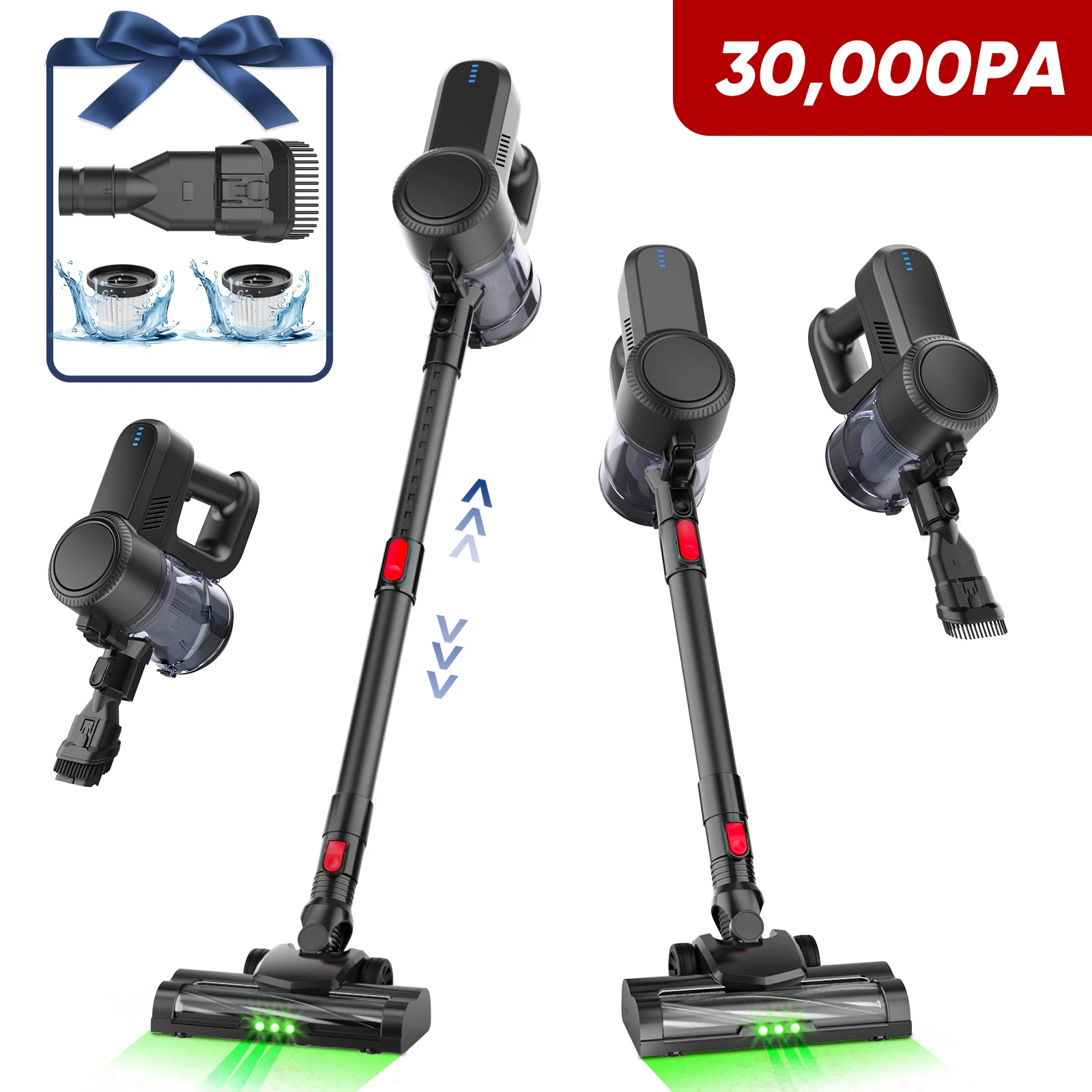 Aspirateur sans fil LAMZIEN V8, 30000PA/40 min d'autonomie, filtration HEPA efficace, nouveau moteur sans balais, autoportant, aspirateurs pour la maison/poils d'animaux/tapis/sols