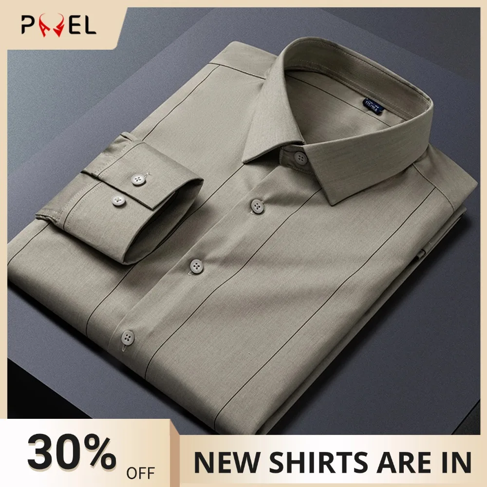 

Men's Classic Stripe Spread Collar Dress Shirt Long Sleeve Formal Business Comfort Soft Stretch No Pocket for Office Casual Wear