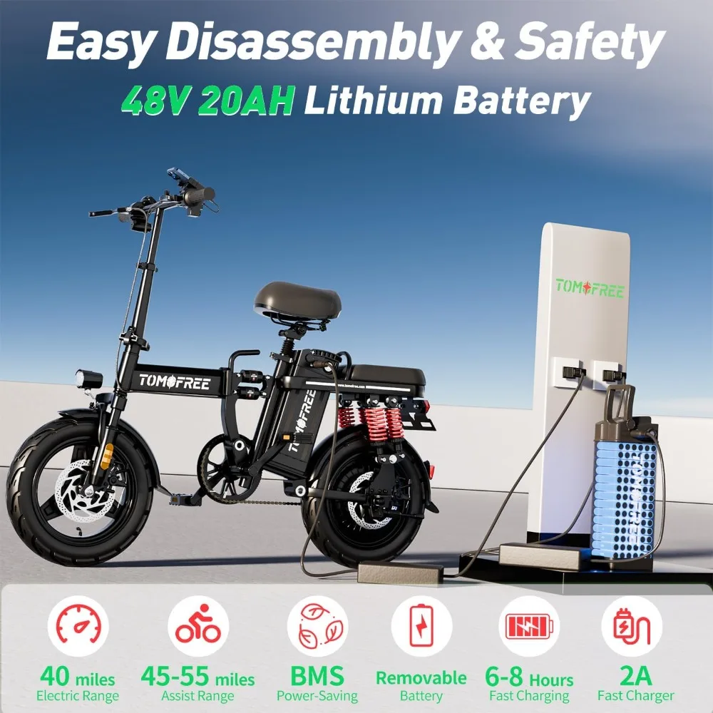 Electric Bike for Adults, 1000W/1200W/1500W Motor, 30MPH Max Speed, 14''/16'' Tires for Adult Electric Bicycles with 2 Seats