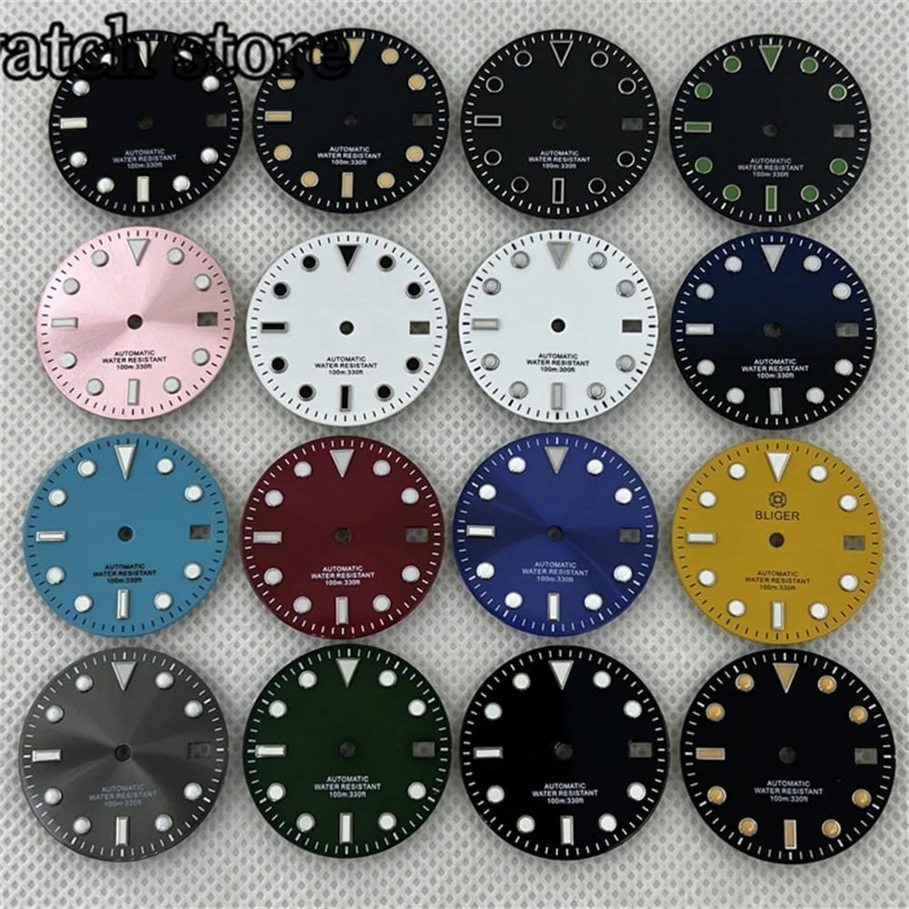 Циферблат для дайвинга NH35 черный, белый, зеленый, синий и серый. Зеленый светящийся циферблат C3 подходит для автоматических механизмов NH35 NH36