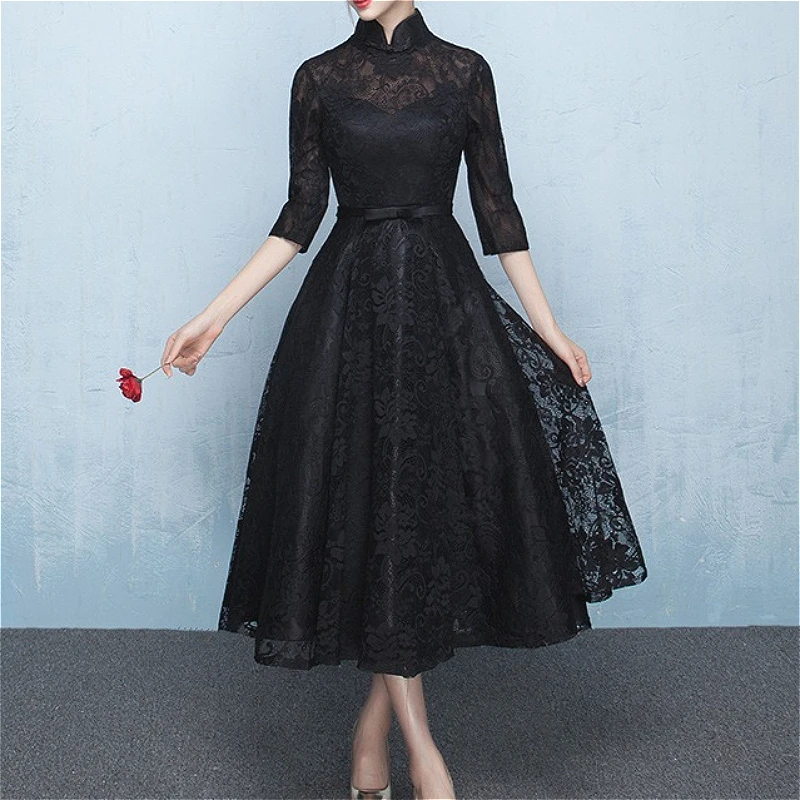 

Women Ball Gown Dress Long Dresses Sexy Vestidos Lace Y2k Streetwear Elegant Bow Party Night Work Stand Collar Full Sleeve