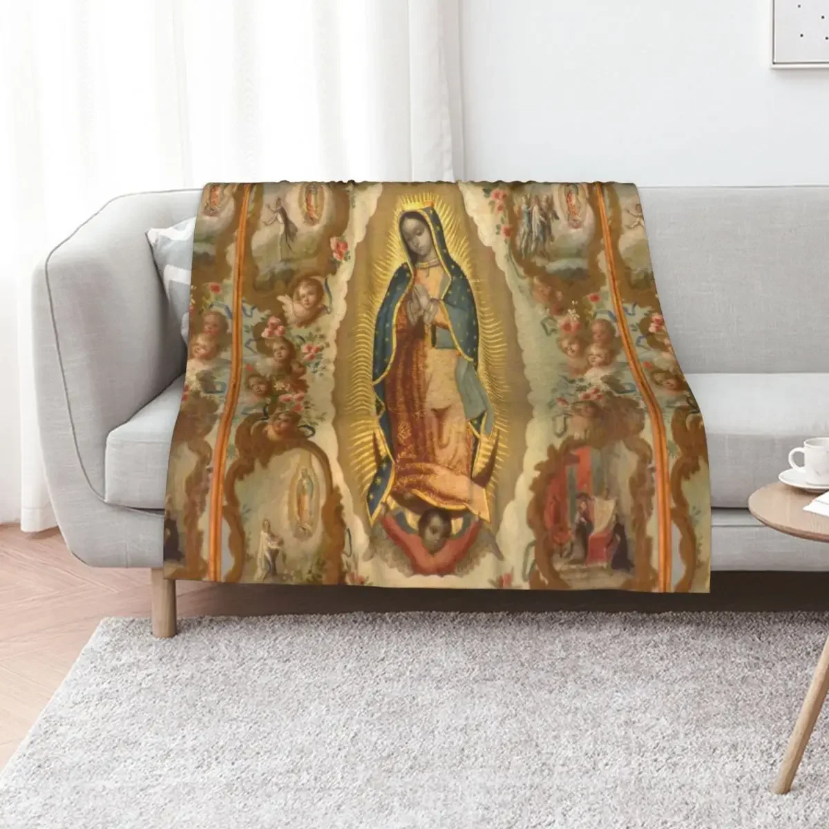 

Virgin of Guadalupe with the four apparitions by Juan de Sáenz Throw Blanket Camping Retros Cute Blankets