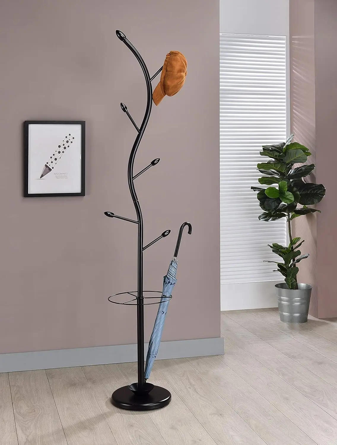 

- Entryway Hall Tree Coat Hat Rack and Umbrella Stand, Black