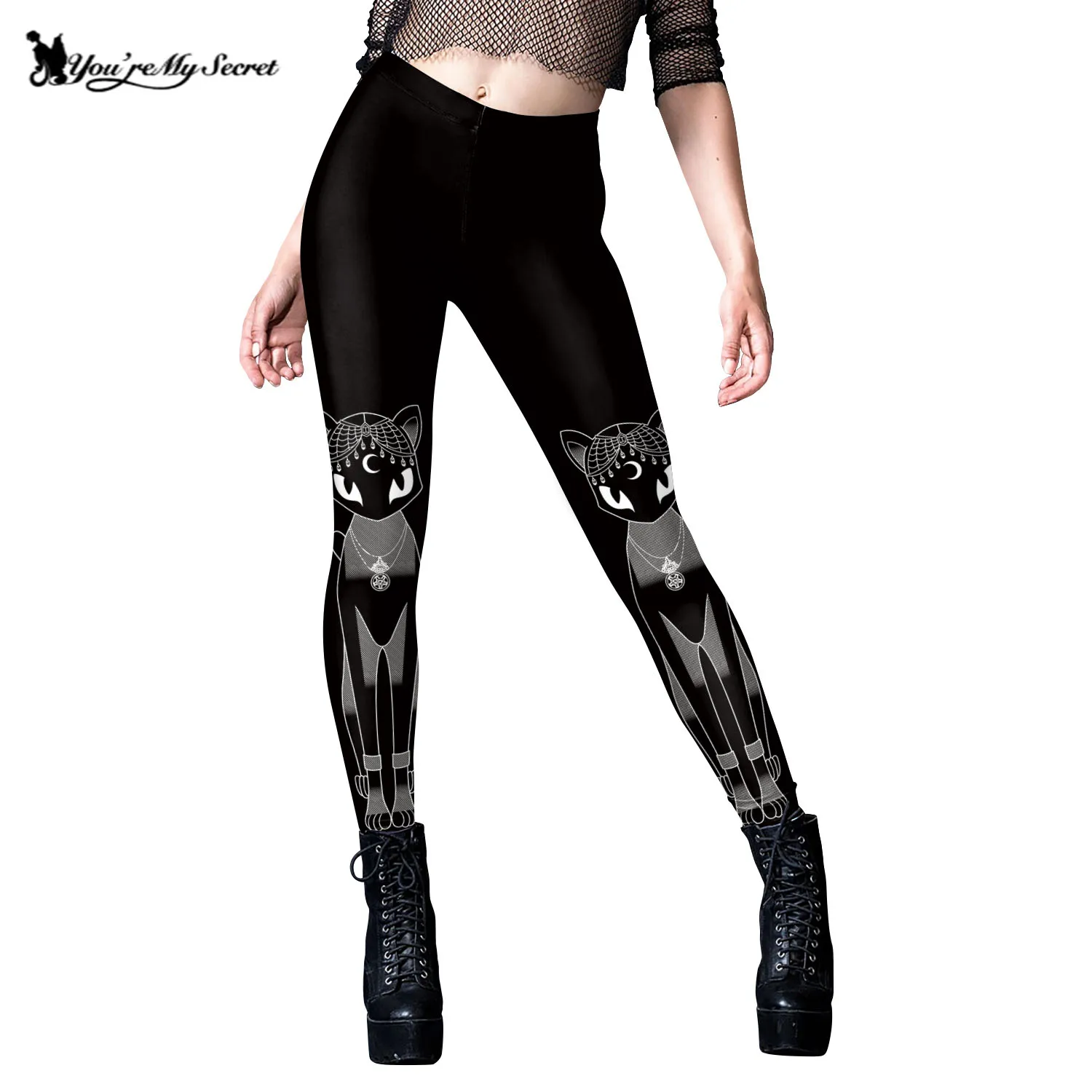 

[You're My Secret] 2022 HOT Punk Gothic Leggings For Women Fitness Streetwear Goth Cat Printed Legging Skull Leggins