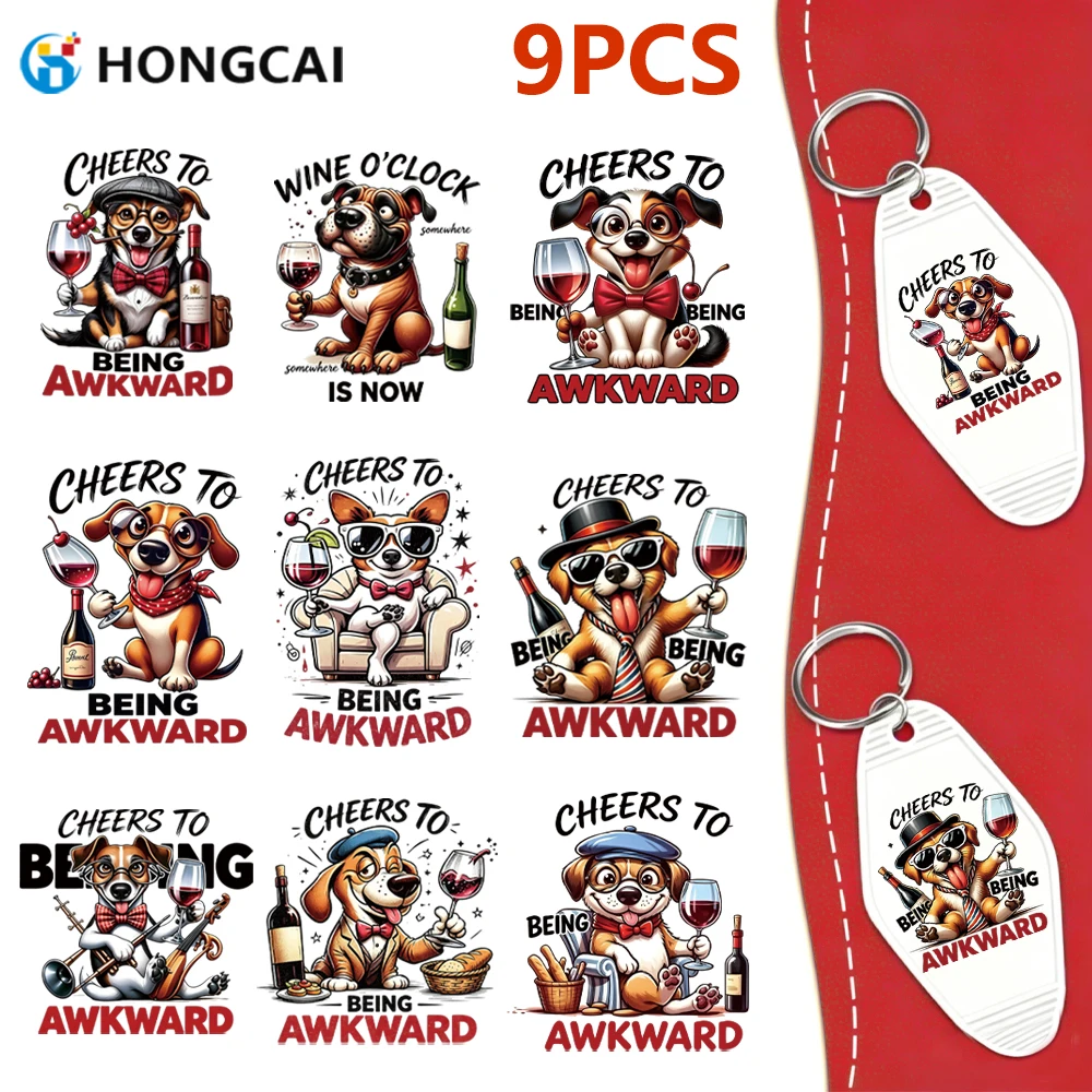 9 awkward dog UV DTF stickers, HD print long-lasting decals for travel cups & hard surfaces