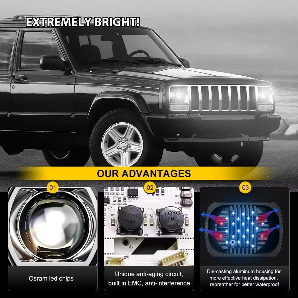 5X7 Inches Light Truck LED Headlights High Low Beam DRL With 7Inch Square 12V/24V New Condition 6000k Color Temperature