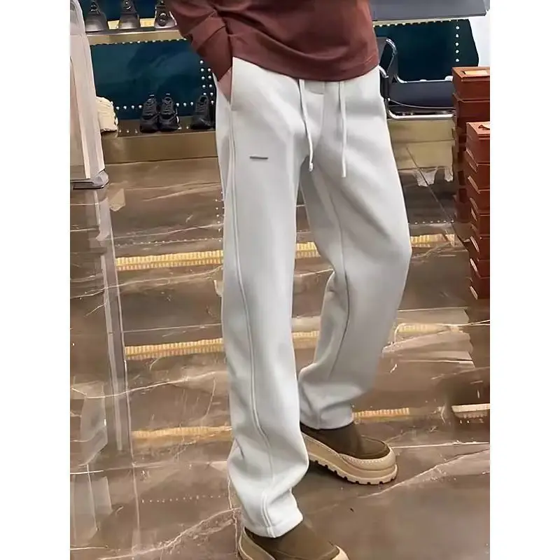 Autumn Winter 2026 Straight Scimitar Casual Pants Men's Thickened Simple Loose Fashion Student Sports Wide-leg Sweatpants