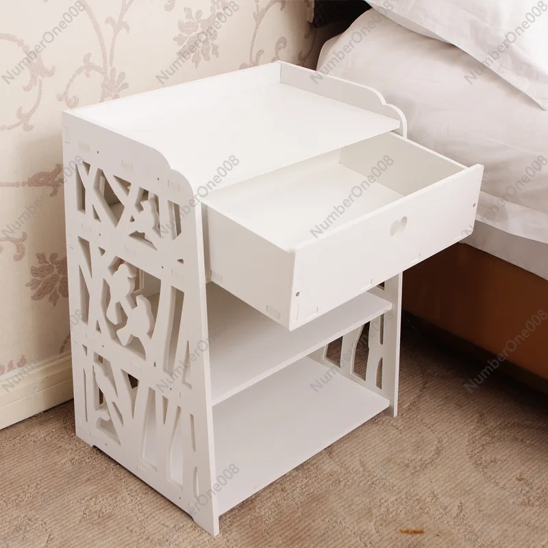 2022 new home bedroom white bedside table simple European style carved with drawer finishing storage storage cabinet