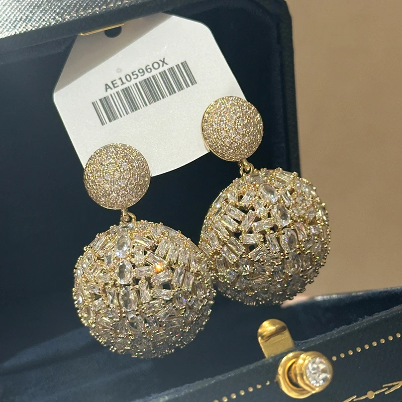 Elegant luxury square zircon semi-round ball stud earrings party wedding delicate sparkling ear accessory
