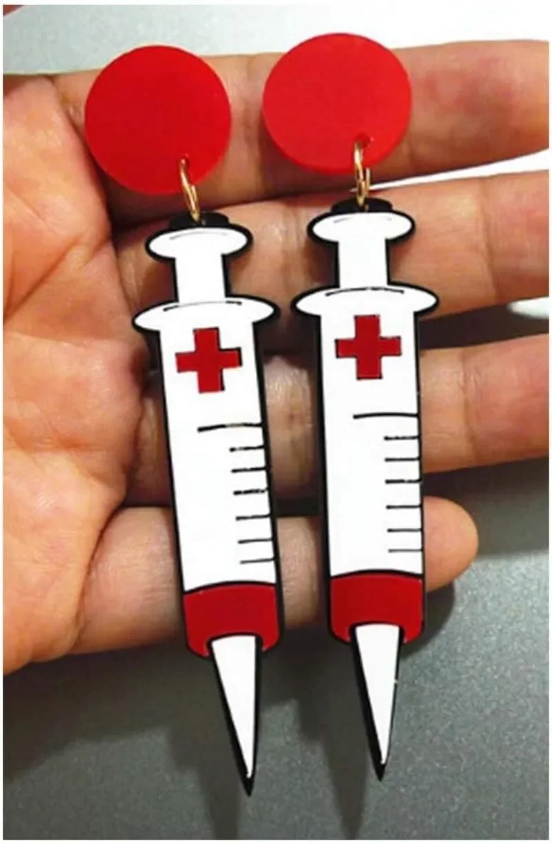 Novelty Nurse Needle Shot Drop Earrings Studs Cute Syringe Doctor Dangle Earrings for Women Costume Jewelry Gift