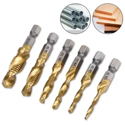 1-3Pcs Tap Drill Bit Set Hex Shank Titanium Plated HSS Screw Thread Bit Screw Machine Compound Tap M3 M4 M5 M6 M8 M10 Hand Tools